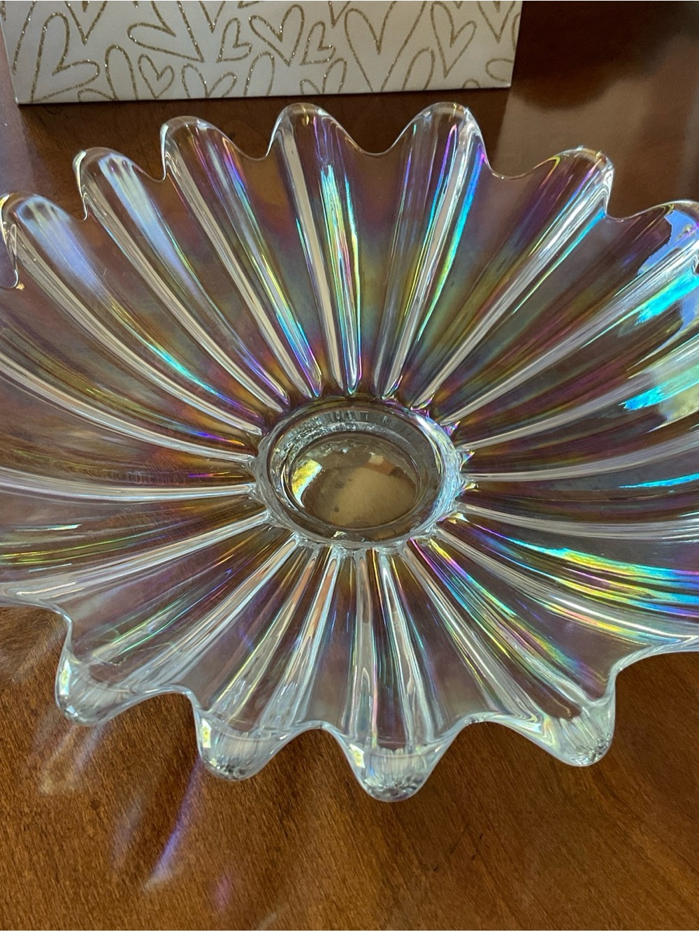 VTG 11” Federal Glass Celestial Iridescent Clear Glass Scalloped Ctr Piece Bowl - Picture 4 of 8